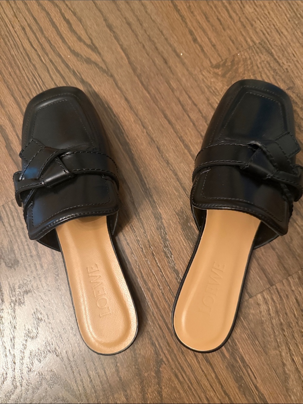 Loewe Black Leather Slip-On Square-Toe Mules